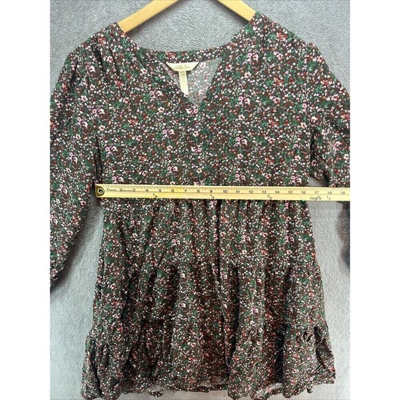 EUC Matilda Jane Womens Floral Long Sleeve Tunic Top S Green Red V-Neck Pockets - Picture 5 of 8